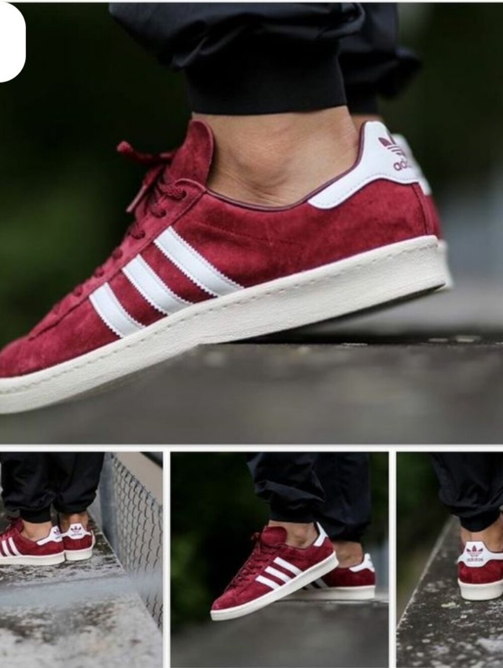 adidas Campus 80s Burgundy Suede Sneakers with White Stripes